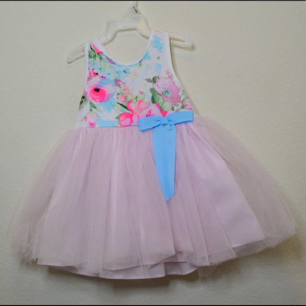 PIPPA & JULIE Floral Print Dress w Blue Bow Detail